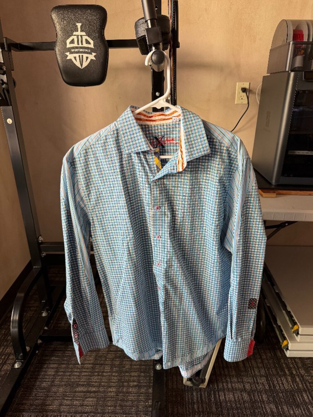 Robert Graham Men’s Multicolor Micro-Plaid Contrast-Trim Button-Up Shirt L